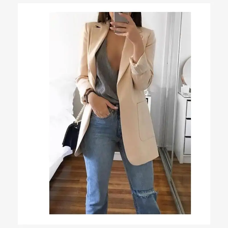 

Slim Fit Faionable Street Sle Women's Suit Jaet Autumn Winter Long Sve Color T Coat with Turn-down Collar