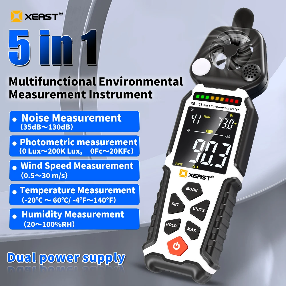 5-in-1 Environmental Tester with Three-Color Alarm: XEAST XE-368 Multifunctional Handheld Meter
