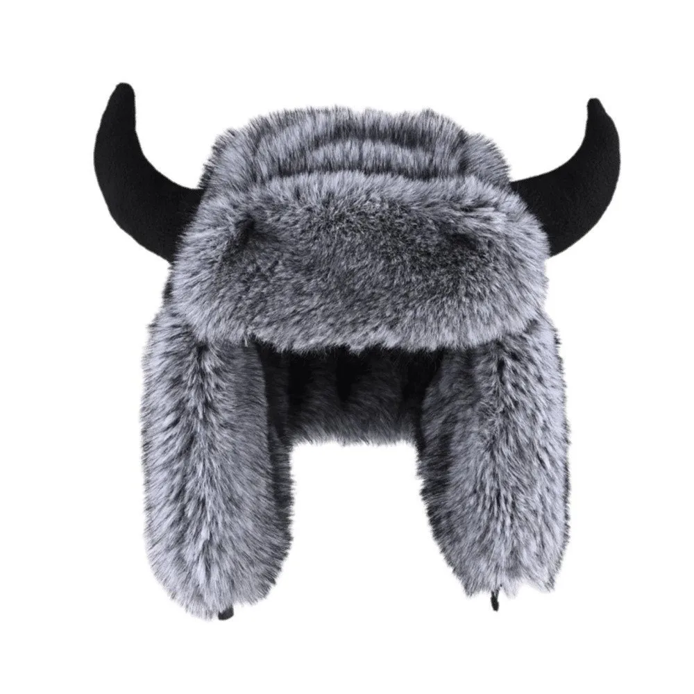 Mink Texture Faux Fur Hat Windproof Fabric Adjustable Strap Ear Flap Headwear Thickened Lining Unisex Style Winter Trapper Caps