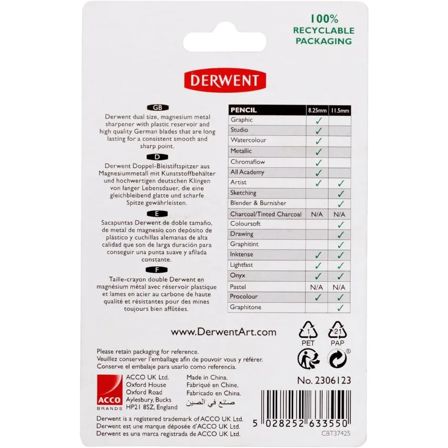 مبراة أقلام رصاص DualBlade مع فتحات مزدوجة لشحذ دقيق مثالية للاستخدام المدرسي والمكتبي تناسب أقلام 11.5 مم و8.25 مم