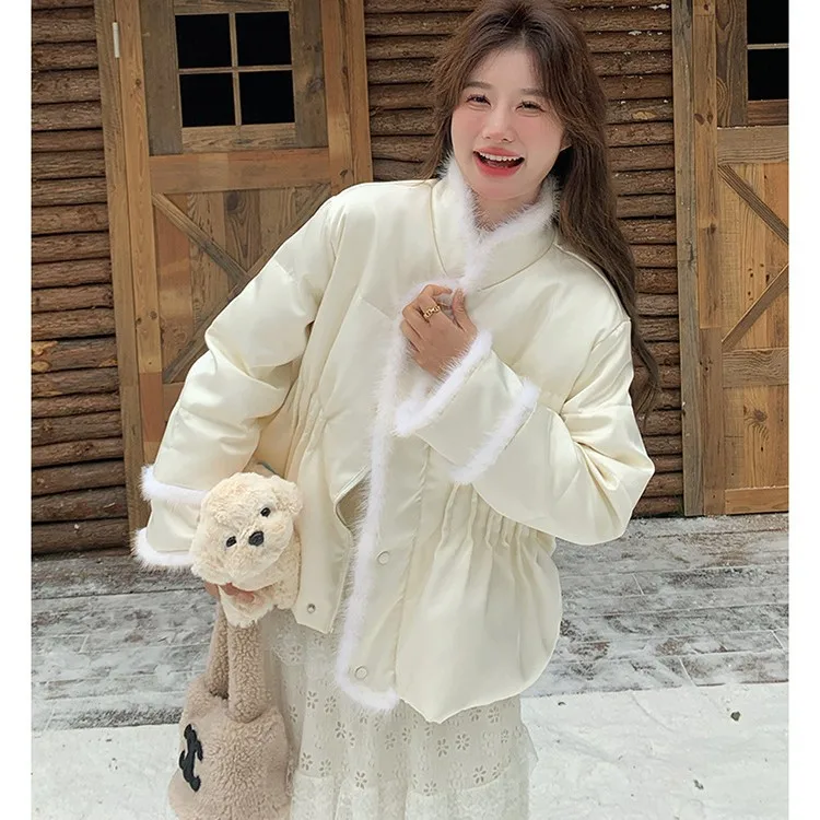 المرأة الشتاء العطر الصغيرة نمط الاتجاه سميكة معطف جديد النمط الصيني المياه الأرنب الفراء المرقعة أنيق أسفل سترة #4