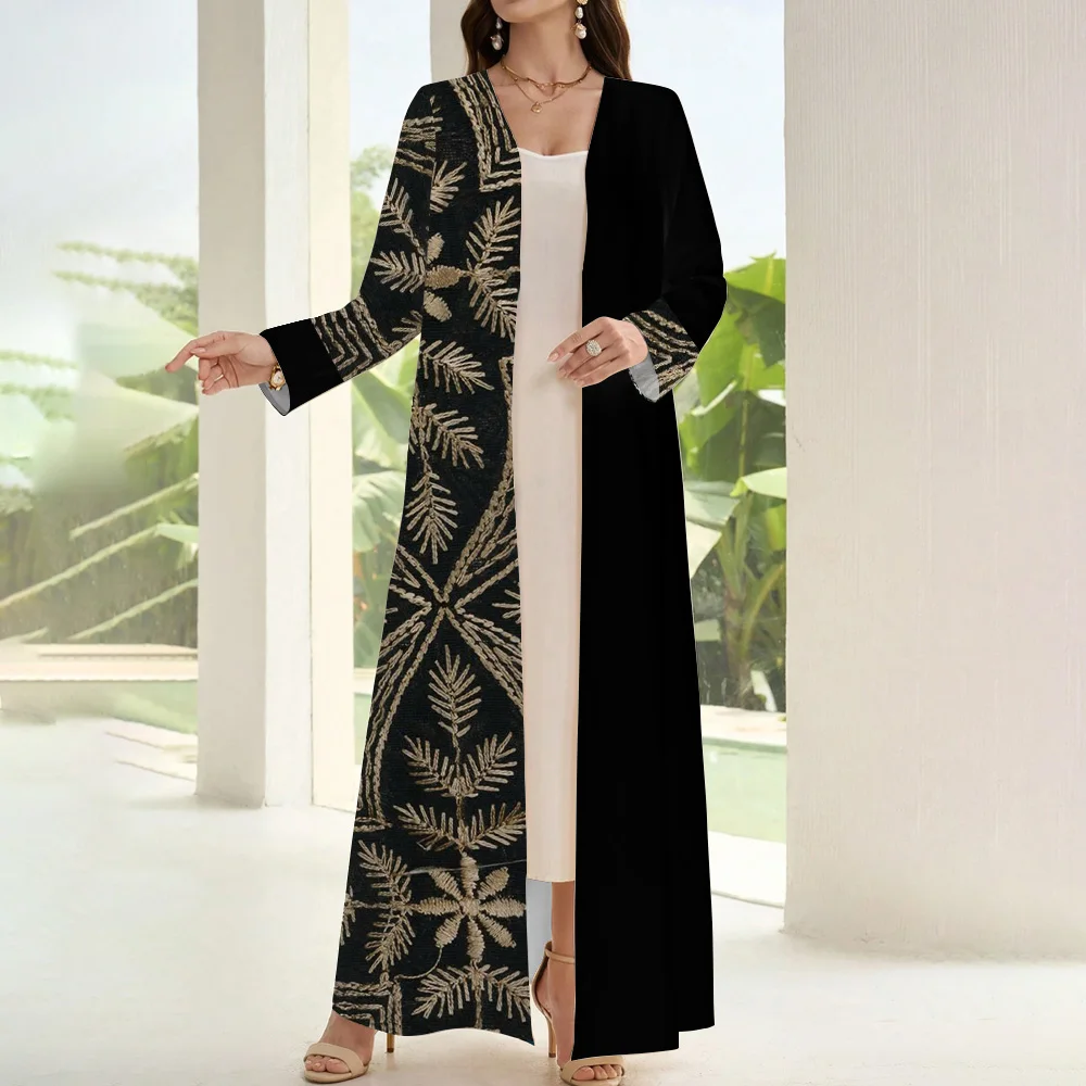 Muslim Black Open Kimono Abaya Women Long Sleeve Two-piece Cardigan Abaya Dubai Turkey Kebaya Palestine Abayas Female Vestidos