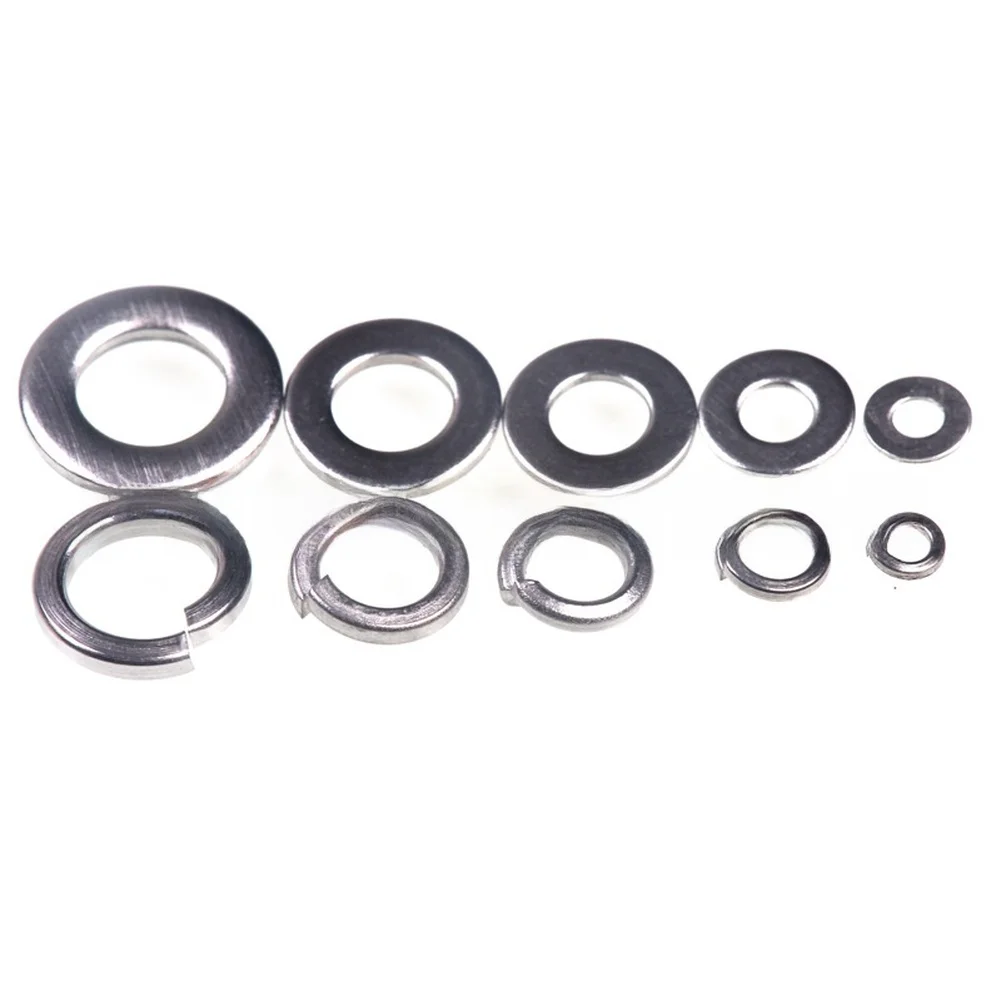 300pcs Stainless Steel Flat Spring Washer Assortment Kit M2-M6 Spring Washer Flat Washer Combination Box Round Washers