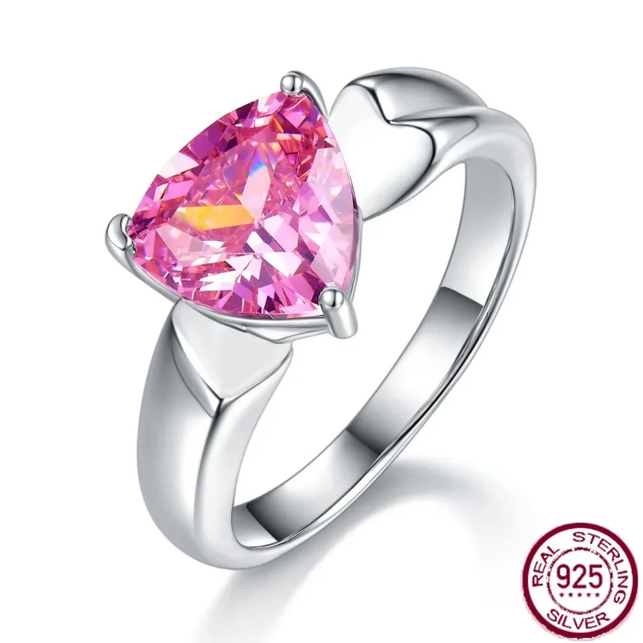 

New popular s925 silver full diamond cherry blossom pink ring, heavy-duty luxury fashion ring, wedding jewelry