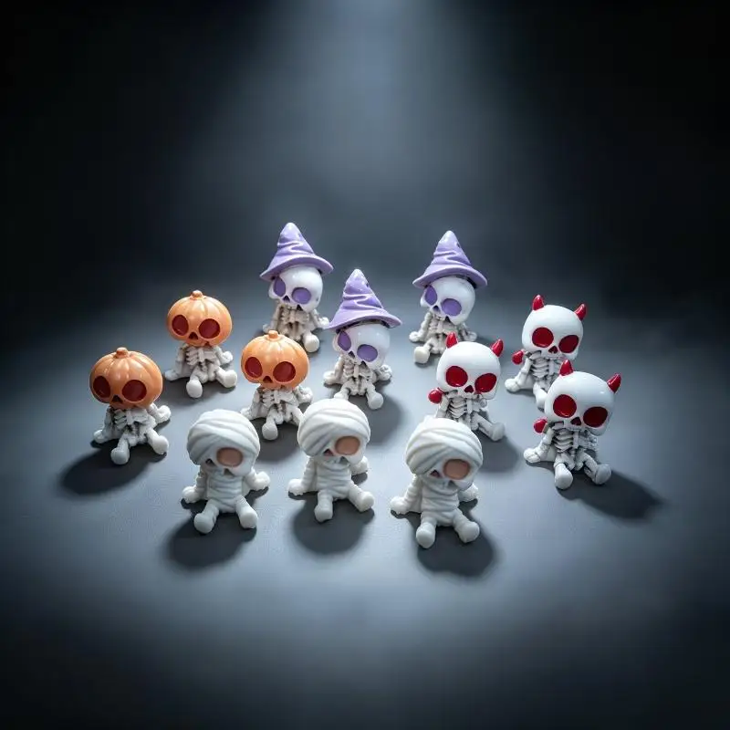 Desktop Decor Gothic Skull Statue 4/8 Pcs Resin Skeleton Figurines Cute Spooky Ornament for Study Room Halloween