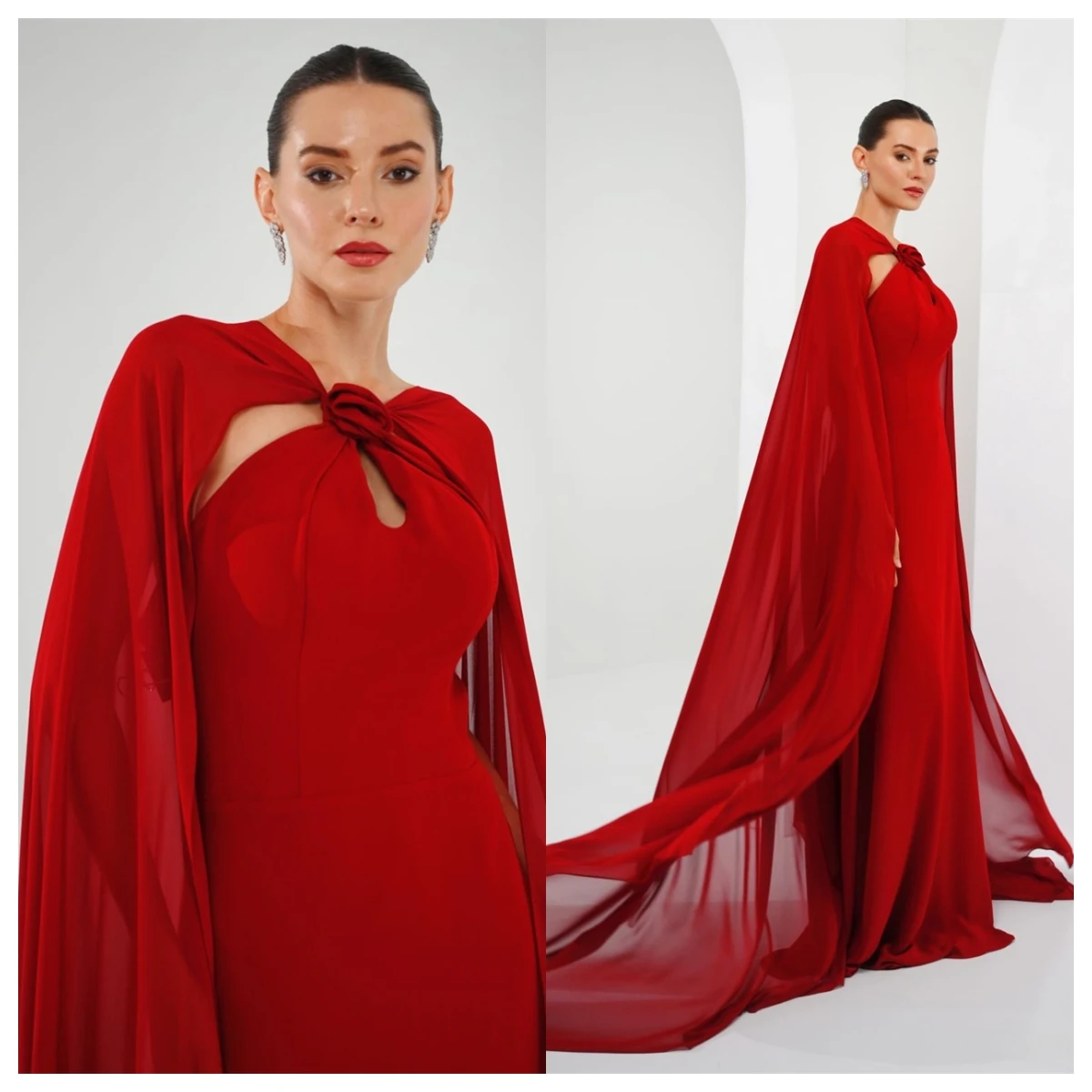 

Customized Modern Red Jersey Evening Dress O-Neck Crew Neck Special Occasion Gowns Delicate Bridal Party Temperament Soft