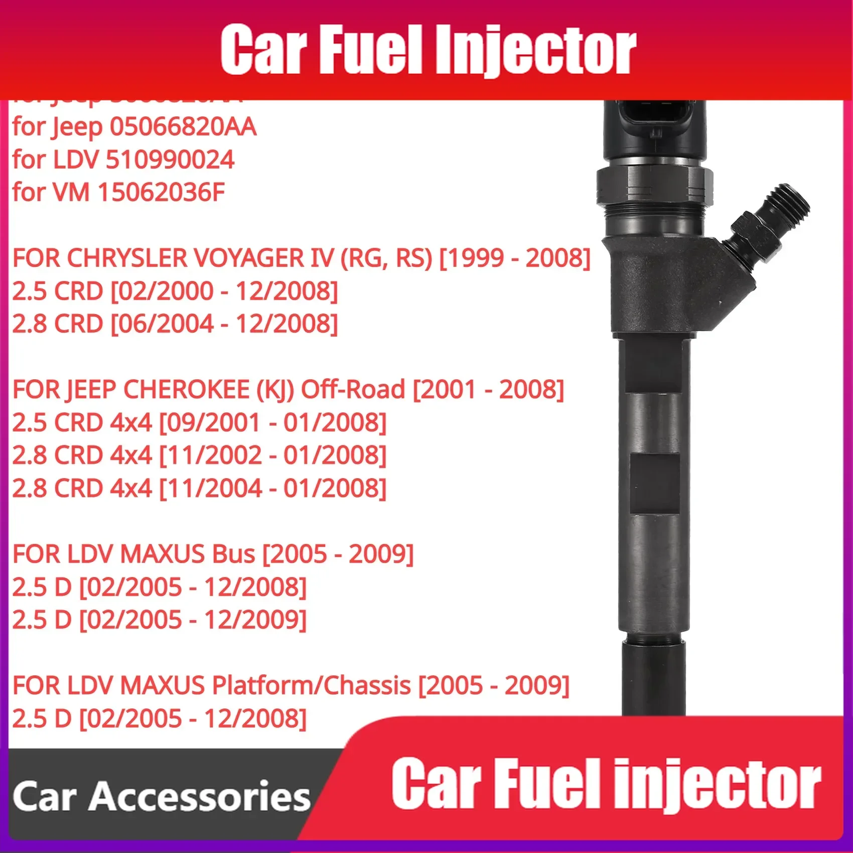 

High Quality 0445110059 For Jeep Cherokee (KJ) MK2 2.8 CRD 2001-2008 New Diesel Fuel Injector Nozzle 0445110059 05066820AA