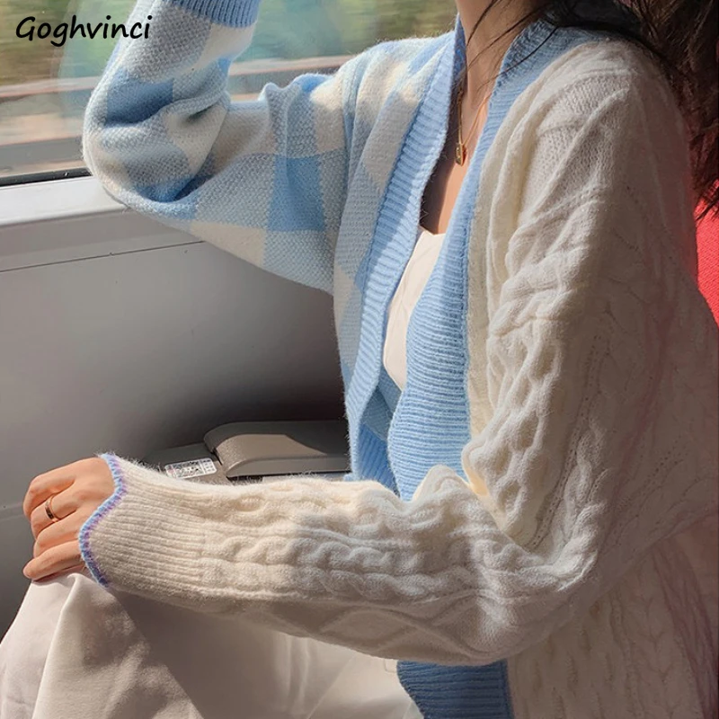 

Patchwork Cardigans Women Ruched Loose Cozy Sweetheart Gentle Vintage Designed Girls Popular Korean Knitwear Students All-match