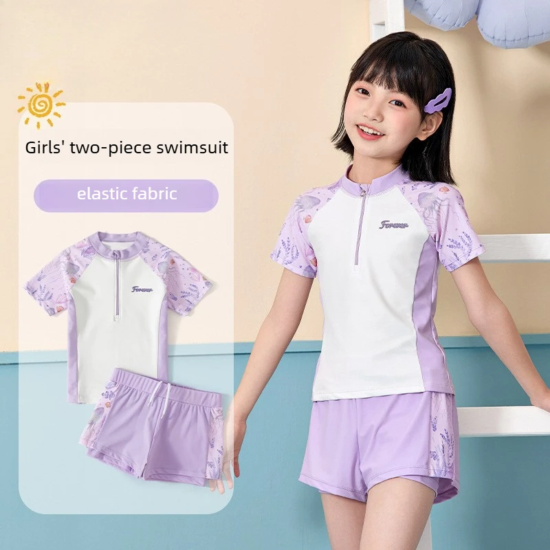 

Hot Children swimwear girls' split sun protection swimsuit set new summer professional training swimsuit for girls Skin friendly