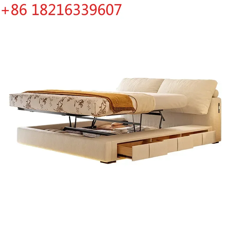 YAO Tongyu Minimalist Chenille Upholstered Bed with Storage Drawers Soft Fabric Platform Bed Frame for Master Bedroom