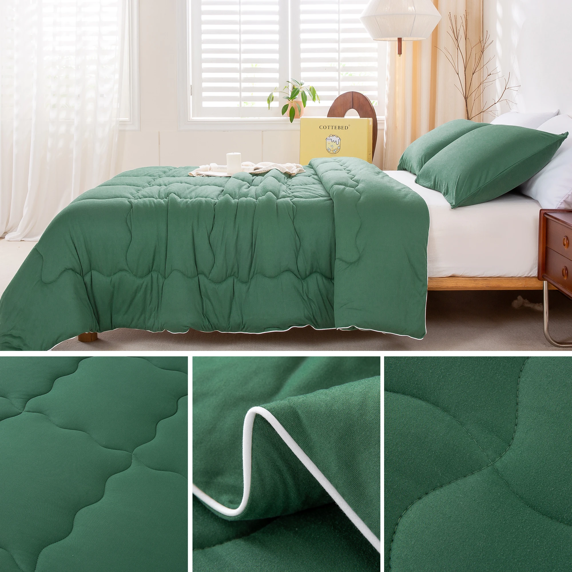 Emerald Forest Green Jersey Knit Cotton comfort bedding sets,The 68inch*92 inch/172*234cm,fitted for your Twin/Twin XL Size Bed.