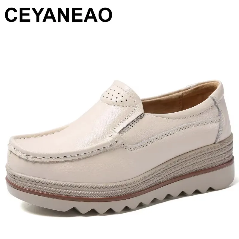 

2025 Spring and Autumn and Winter Women Flats Platform Loafers Ladies Leather Comfort Wedge Moccasins Orthopedic Casual Shoes