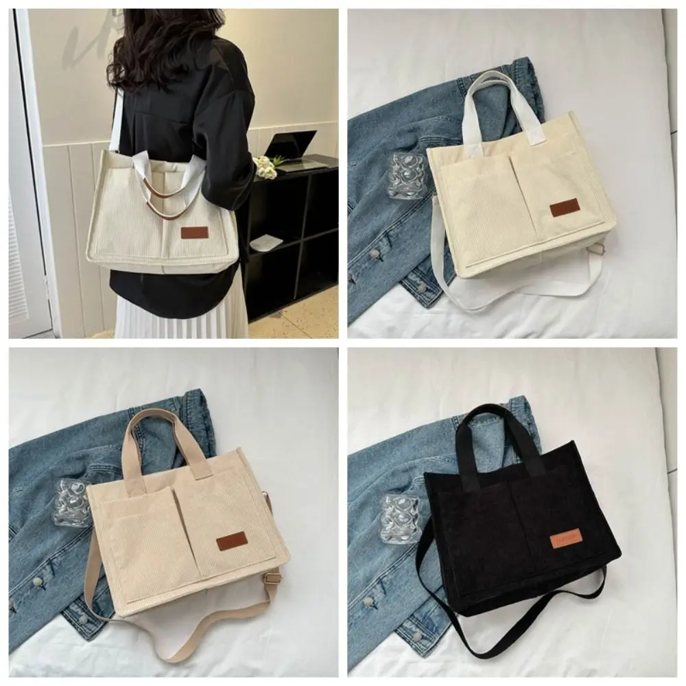 

Милая Вельветовая сумка на плечо большой вместимости, однотонный саквояж на плечо из хлопчатобумажной ткани в Корейском стиле, Женский тоут