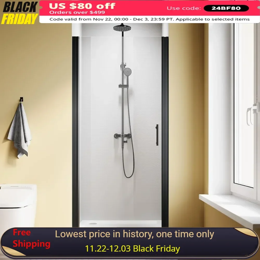 

Pivot Shower Door, 36" W X 72" H, 1/4" Tempered Glass Shower Doors, Easy To Clean, Pivot Swing Shower Glass Door