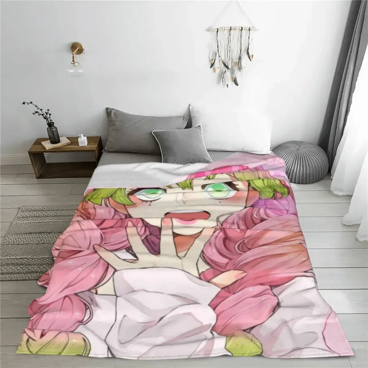 Demon Slayer Kimetsu No Yaiba Blanket Cover Velvet Cute Kanroji Mitsuri Anime Lightweight Throw Blanket for Home Couch Bed Rug