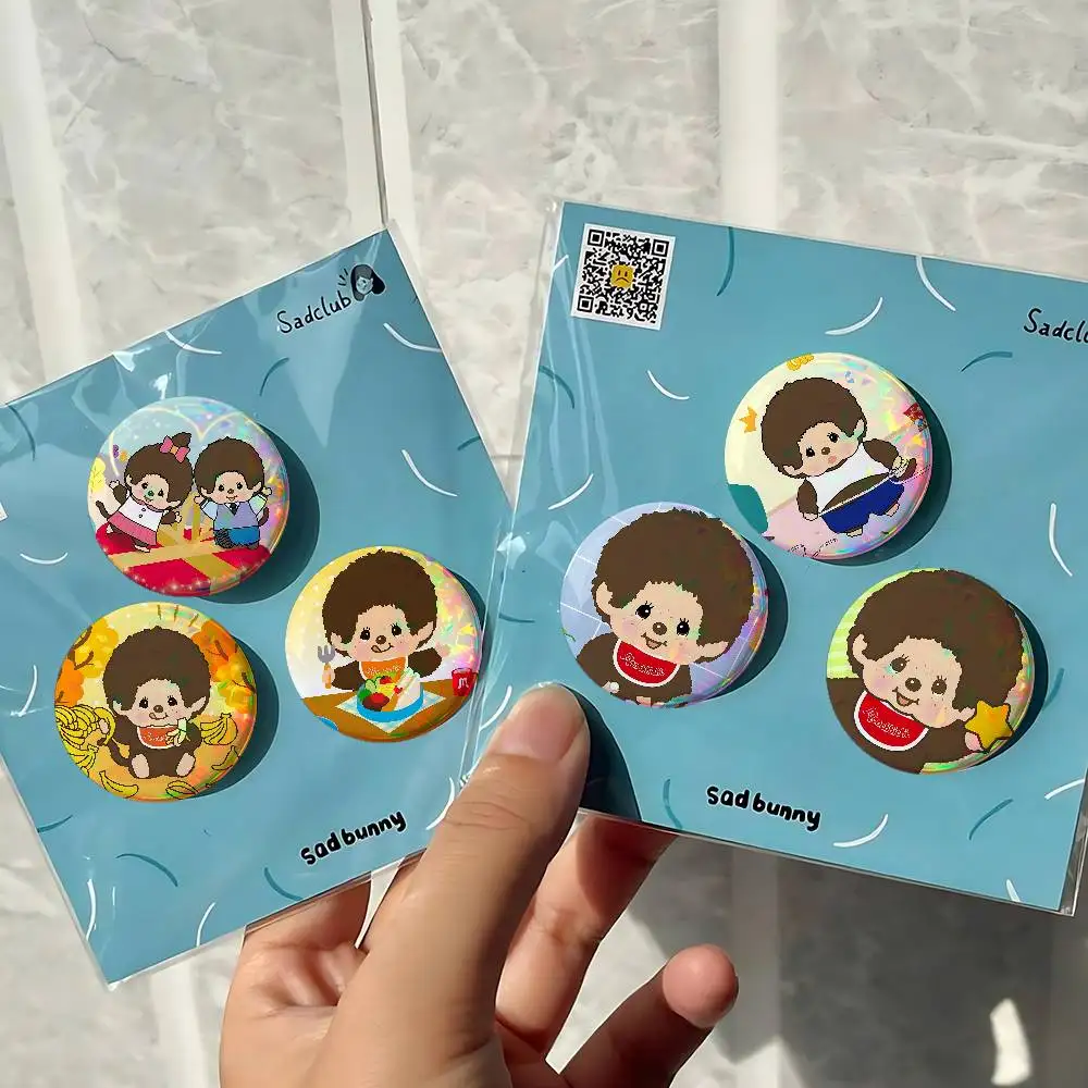 Cartoon M-Monchhichis Cute For Badge Personalized Custom Laser Reflective Badge Hologram Metal Enamel Pin Brooch Souvenir Gift