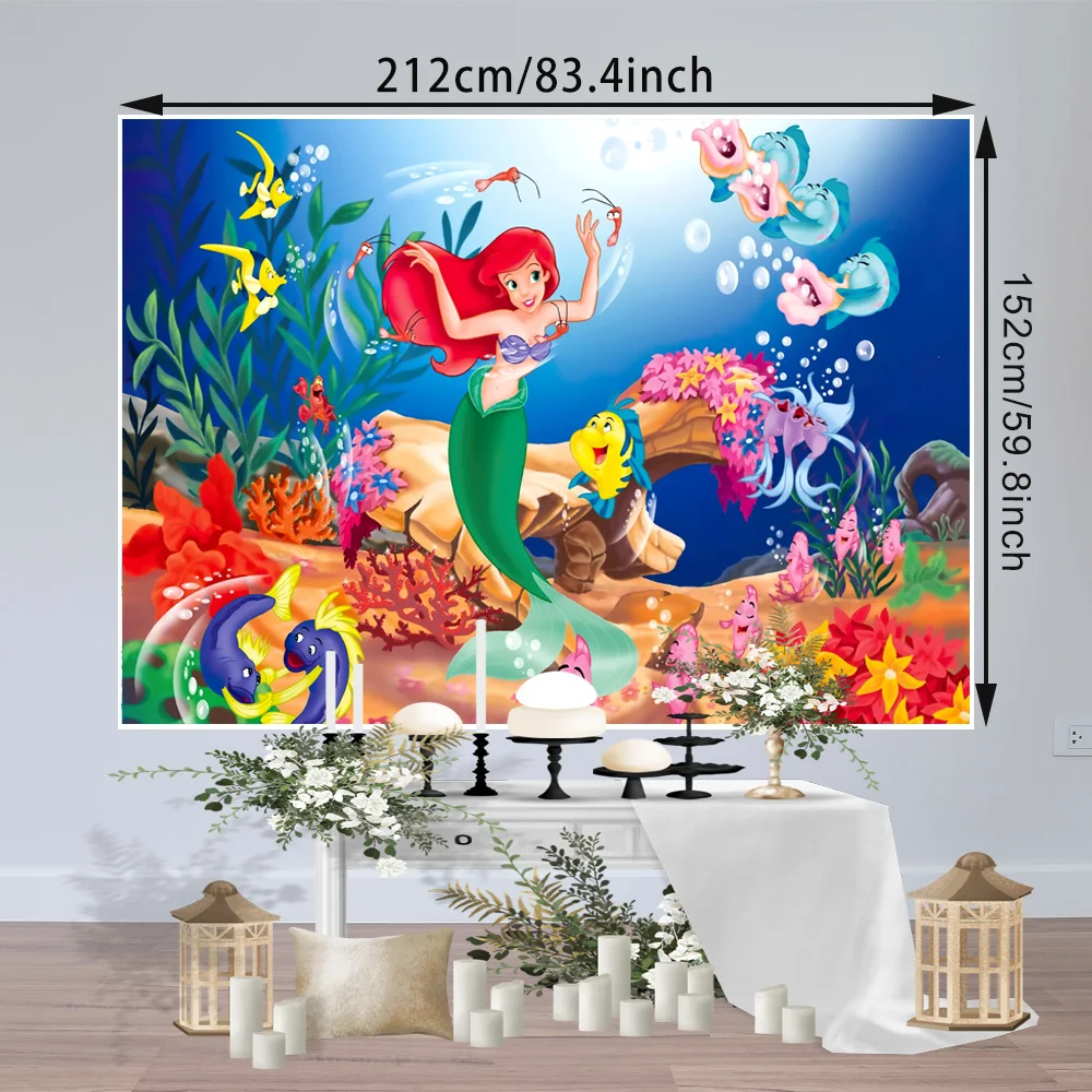 1PC-Little Mermaid background cloth Baby Bath Child Girl birthday party Photography Wedding Party Decoration