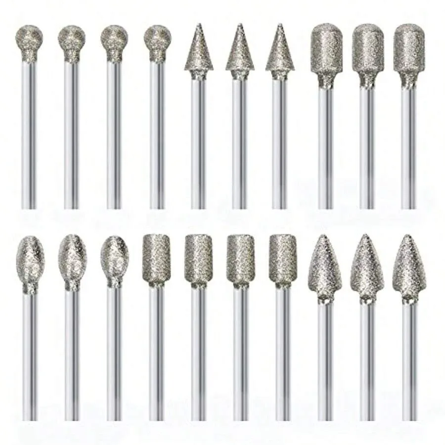 

Stone Carving Set Polishing Diamond Burrs Rotary Tools Accessories Grinding Burrs With 1/8 Inch Shank For Carving Engraving Gri