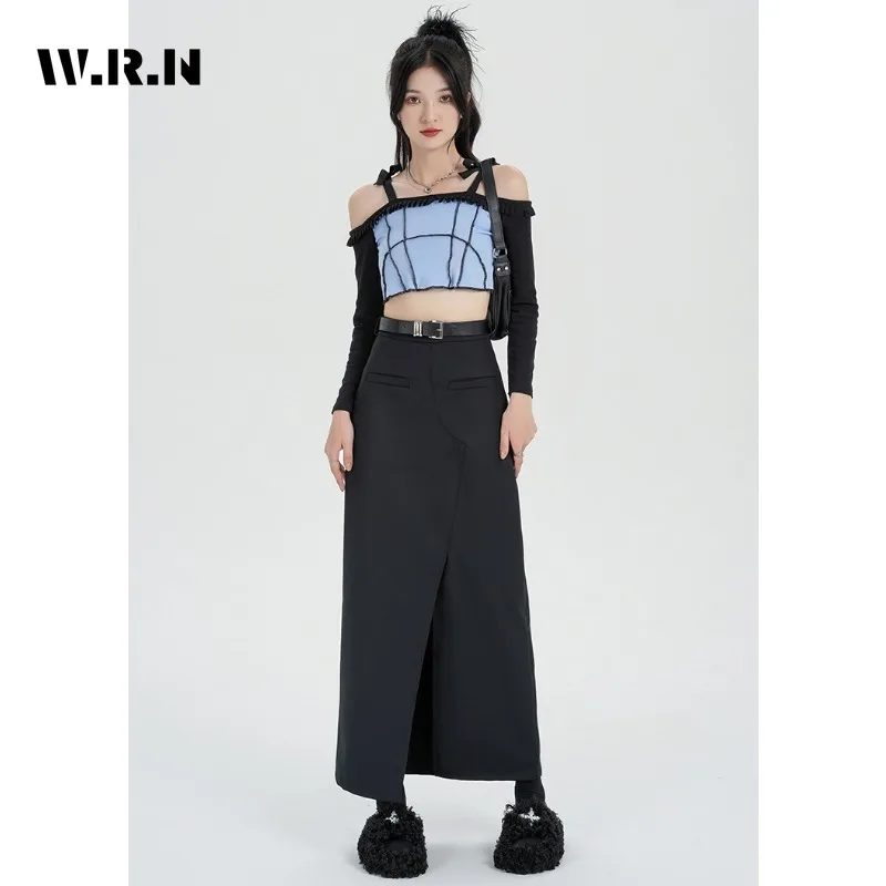 2023 Autumnr Office Lady Style Solid Color Soft Mid Long Suits Skirts Women Vintage Casual High Waist Slim Fit A-Line Skirt Y2K