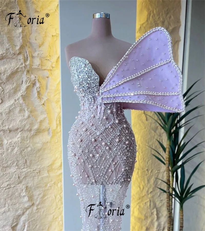 Luxo blush rosa vestido de festa pérolas cristal árabe mulher vestidos de noivado casamento robe de soiree personalizado elegante vestido 2025