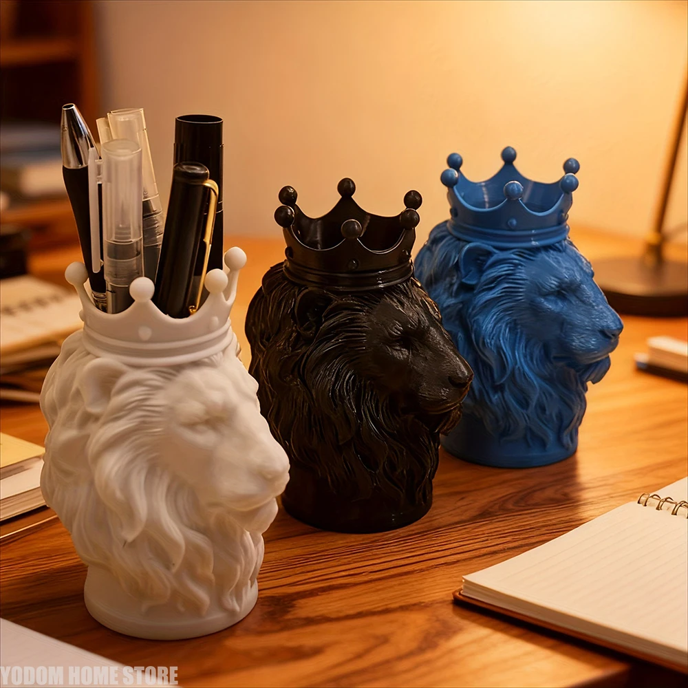3D Printed Crown Lion Pen Holder, Suitable for Paint Brushes, Makeup Brushes, Stationery & Gel Pens