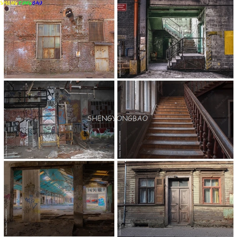

Vintage Shabby Interior Building Wall Photo Background Old Stairway Corridor Halloween Photography Studio Props 22819 PJ-04