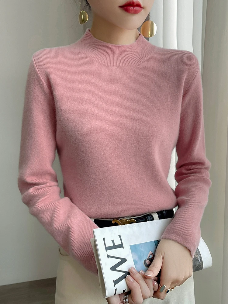 Women\'s Half Turtleneck Sweater Fall and Winter Inner Wear Bottoming Shirt Slim-Fit Figure Flattering Sweater New Versatile Top