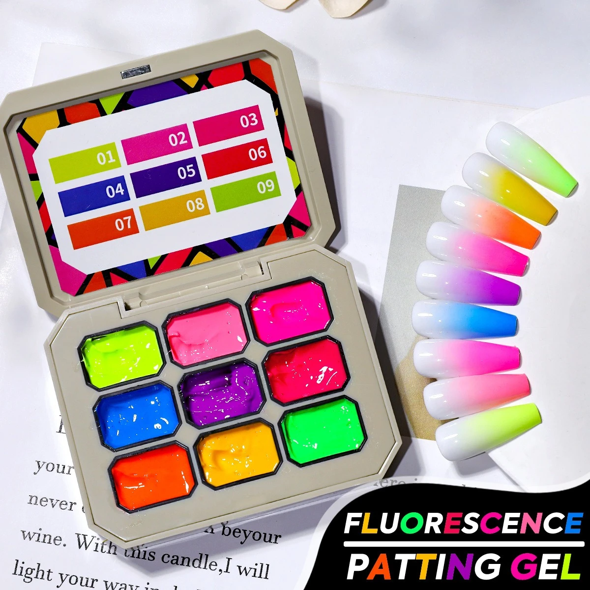 

9 Colors Fluorescent Gradient Painting Gel Nail Art Gradient Color DIY Design Gel 4 In 1 Used For Gradient Nail Stamping Pattern