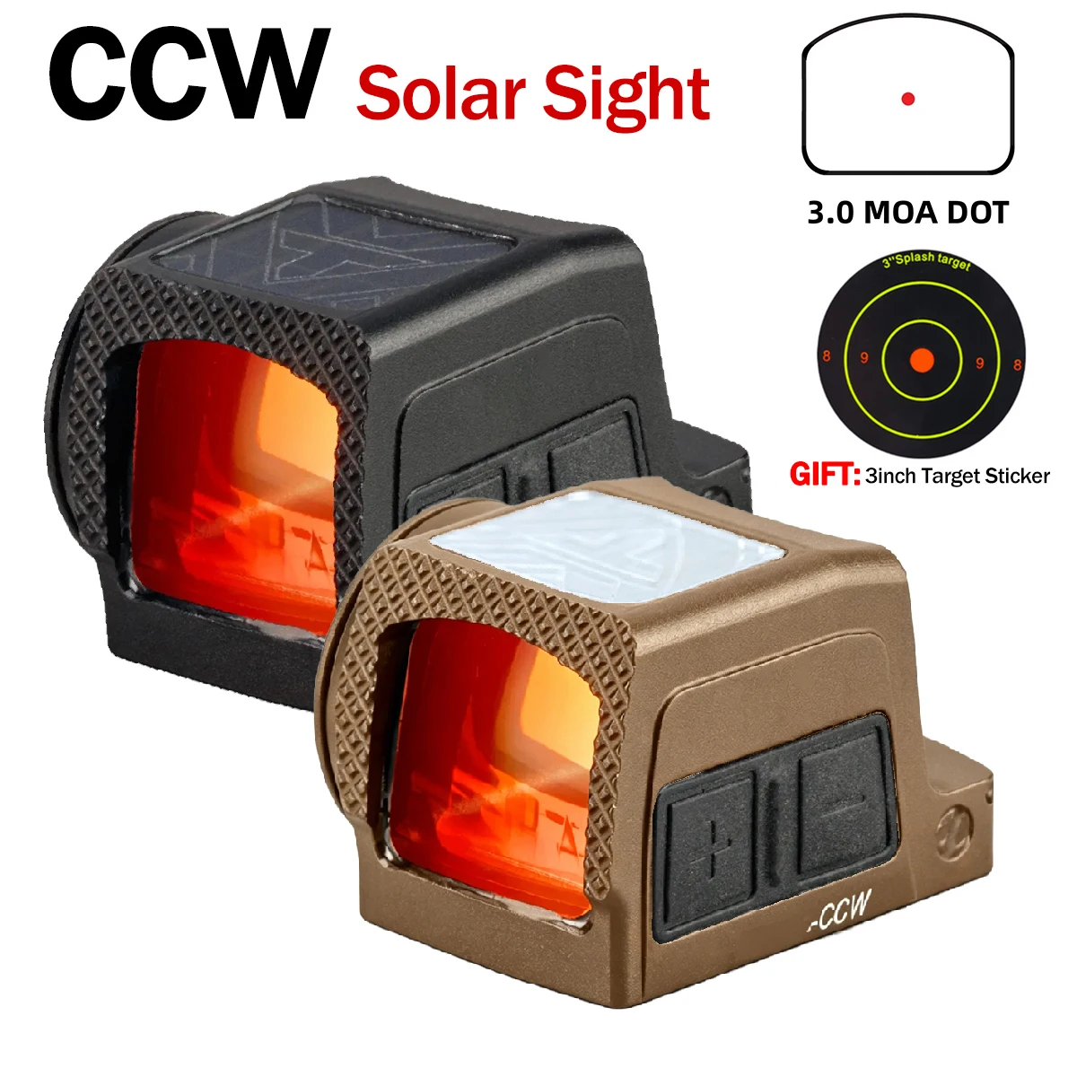 VT-CCW Enclosed Solar Red Dot Sight 3 MOA Compact Optics Rifle Scope for RMSc Mounting and Picatinny Mount W/Sports Shake Awake