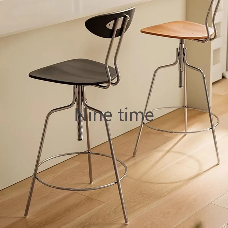 

Stackable Stool Wooden Chairs High Backrest House Bar Armchair Rattan Chair Round Design Stools Minimalist Shop Vanity Furniture