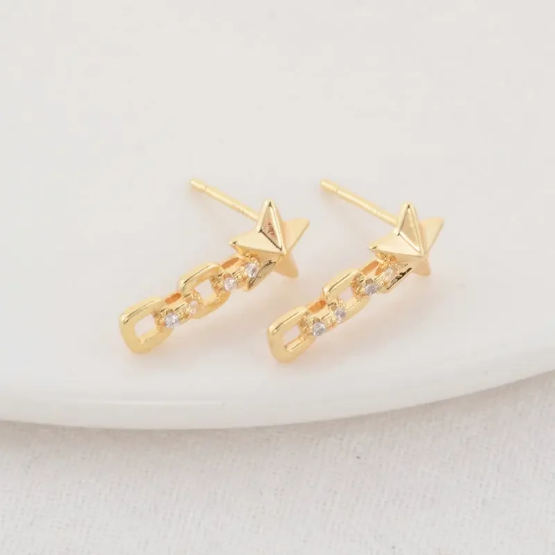 4 قطعة 7*17 مللي متر 14K الذهب اللون Plted النحاس مع الزركون ستار وأقراط دبابيس عالية الجودة Findings بها بنفسك النتائج مجوهرات اكسسوارات #2