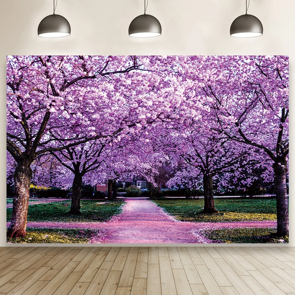 Purple Forest Spring Natural Scenery Photography Background Children Party Interior Photocall Landscaping Banner Photo Backdrops