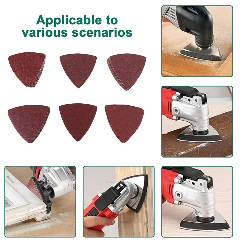 60pcs Triangular Hook and Loop Triangle-Sandpaper, Fit 37629 Inch Oscillating Multi Tool Sanding Pad, Assorted-ROWI