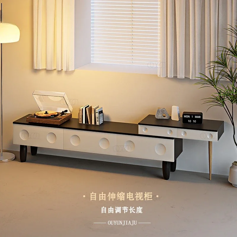 Telescopic TV cabinet living room household small apartment storage locker integrated multi-function