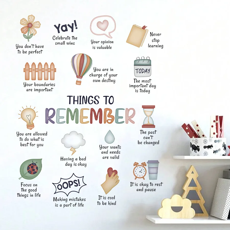 Autocollant mural avec phrases anglaises, conseils de vie optimistiques, autocollant d'art en vinyle auto-adhésif pour chambre d'enfants, bureau, pépinière, décoration murale, DIY bricolage