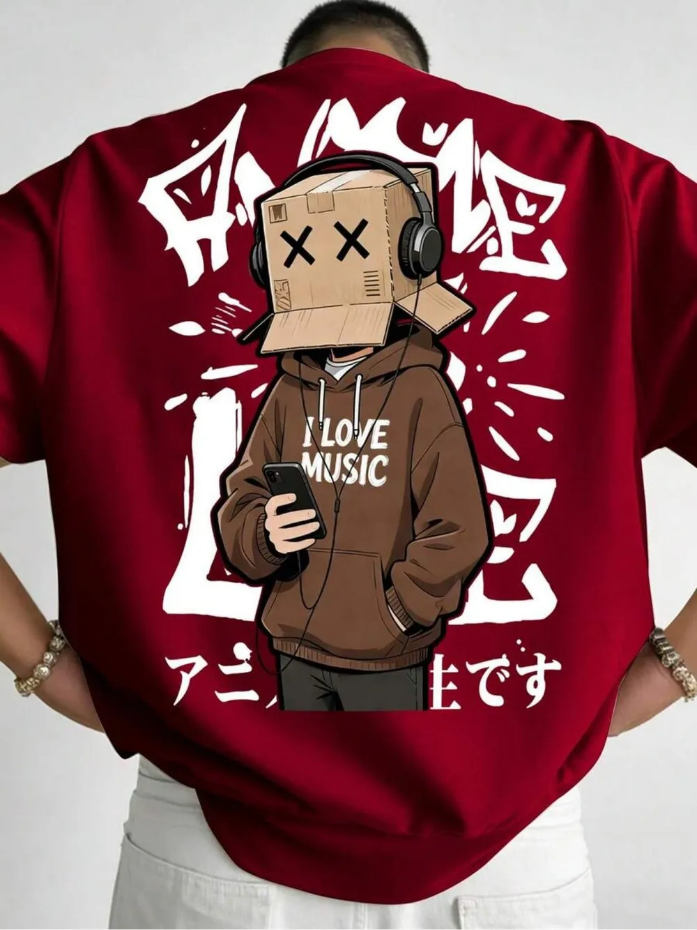 Amerikanisches Herren-Sommer-T-Shirt mit Kartonbox-Cartoon-Charakter-Buchstabendruck, mikroelastisch, atmungsaktiv, Rundhals, für Outdoor und Streetwear. – Detail 10