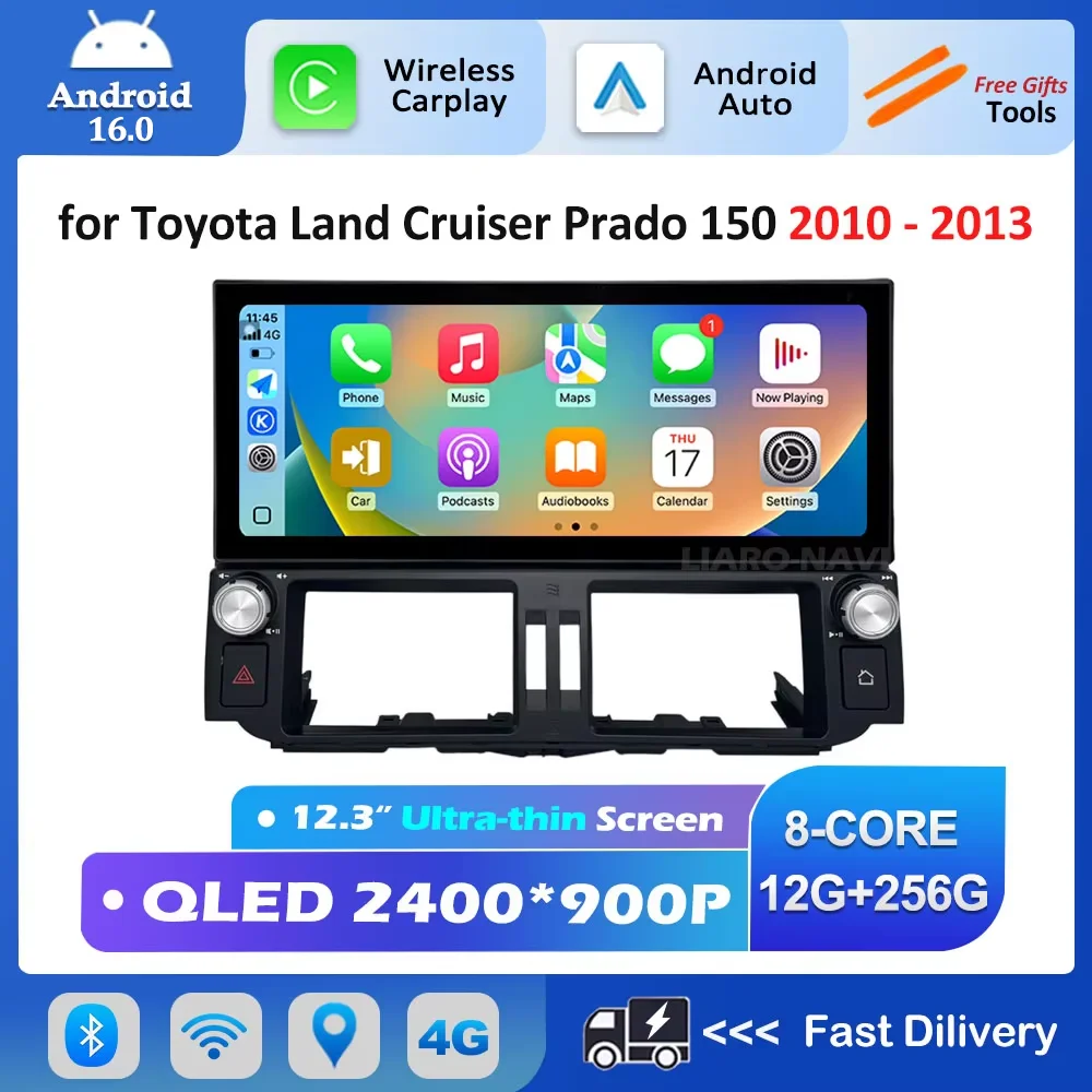 12.3 inch Ultra-thin Screen DSP Android 16 for Toyota Land Cruiser Prado 150 2010 - 2013 GPS Navi Car Radio Multimedia Player 4G