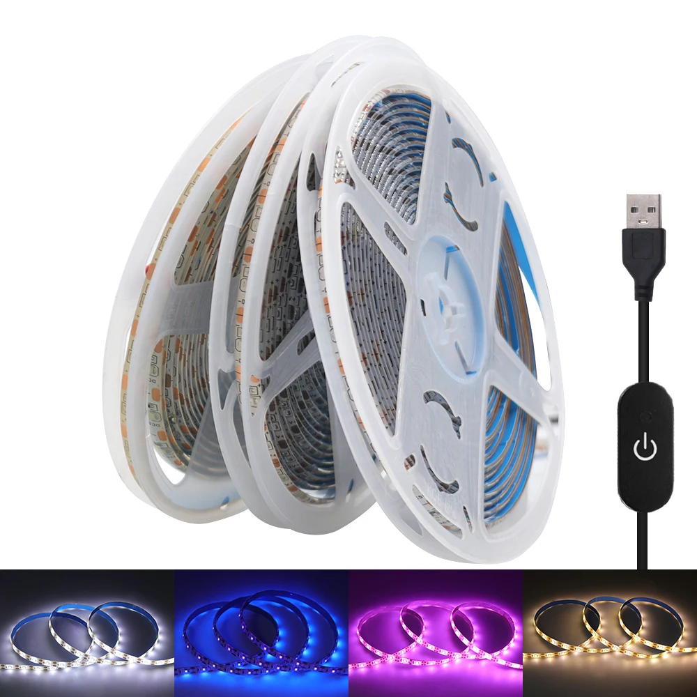 

5V USB 2835 LED Strip Touch Dimmer Kit Light Tape Flexible 60LEDs/m DC Under Cabinet Lights Night Lamp Waterproof 0.5M 1M 2M 5M