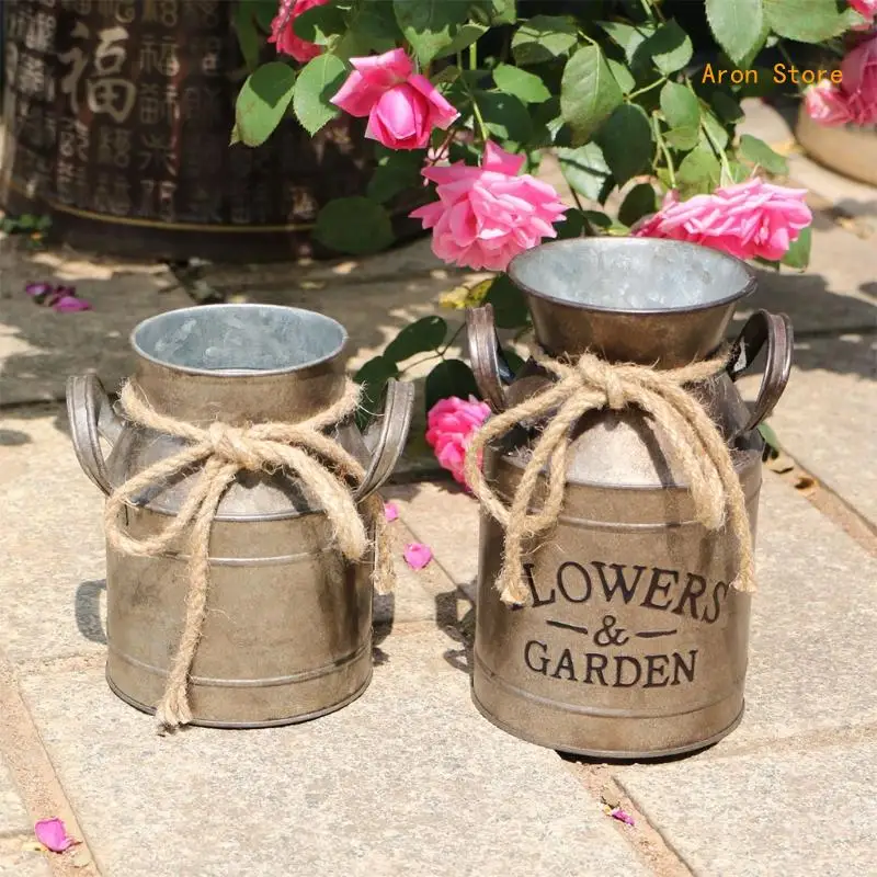 Flower Pot Iron Home Retro Flower Vase Garden Plant Flowerpot Succulent Decor H3CF