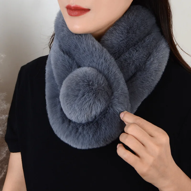 Rabbit Fur Scarf Women Winter Warm Soft Furry Scarves Casual Female Lady Outdoor Neck Warmer Collar Soft Thicken Snood Scarves