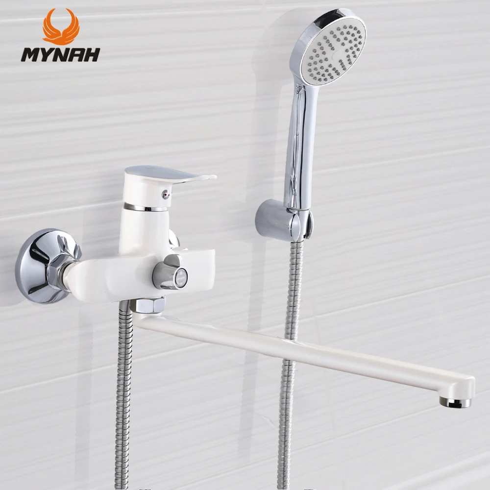 Imagem -02 - Mynah Conjunto de Duche Rotativo Wall Mounted Bathroom Faucet Misturador de Água Fria e Quente Torneira de Banheira Double Outlet Water Tap