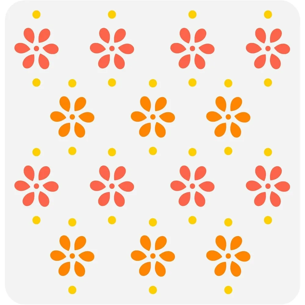 Small Flowers Stencil 11.8x11.8 inch Reusable Wall Tile Stencil Plastic Mini Daisy Flowers Dots Pattern Stencil Background