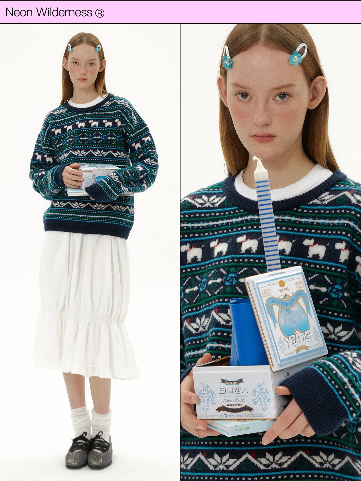 

Neon Wildern Retro Pattern Knitted Long Sve Sweater Girls Loose Fit Soft Polyester Nylon Wool Blend Overhead Sle