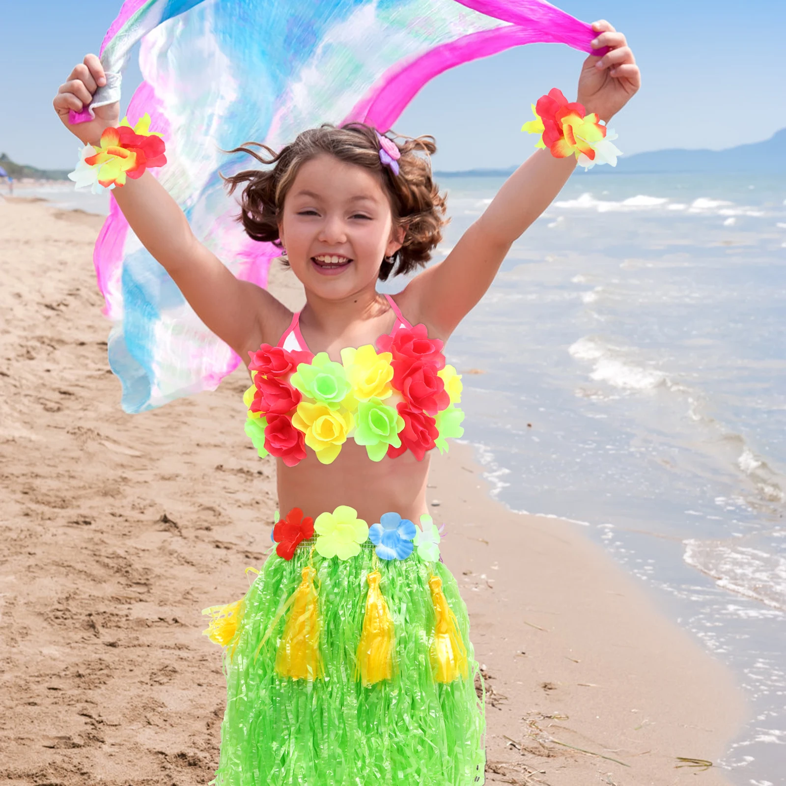 

Children's Grass 40 Cm Double Layer Tropical Dance Dress Dress Hawaii Set Party Decorations