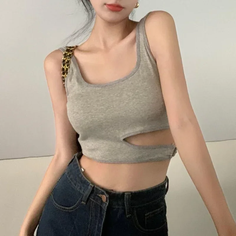 5 Colors Tanks Women Slim Y2k Hollow Out Waist-less Crop Tops Sexy Female Hotsweet Streetwear Ulzzang Simple All-match Summer