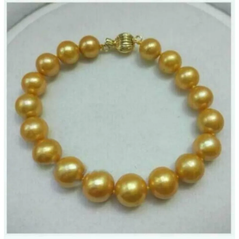 HUGE AAA10-11MM ROUND SOUTH SEA GENUINE GOLD WOMEN'S PEARL BRACELET 7.5-8 INCH 925 Silver