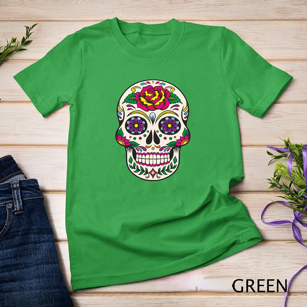 Sugar Skull  Mexican Spanish Mexico Day of The Dead Girls Man and Woman Gift High Quality Cotton Tops O-neck Printed T-shirt