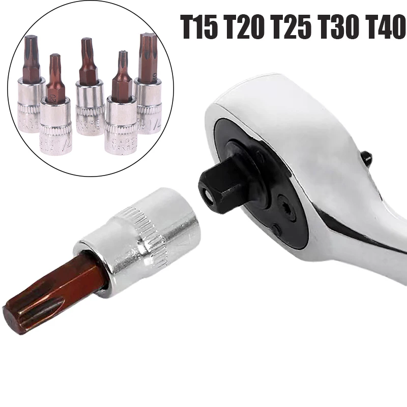 5Pcs Torx Screwdriver Bits 1/4 Inch Drive Socket Head Tools T15 T20 T25 T30 T40 Socket Wrench Adapter Hand Tools