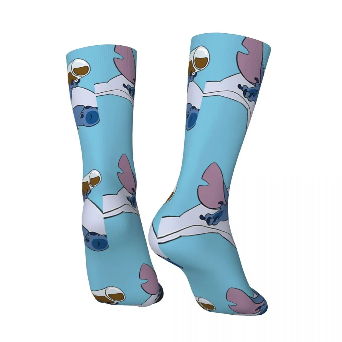 Funny Crazy Sock for Men Drink Hip Hop Vintage Disney Lilo & Stitch Film Happy Seamless Pattern Printed Boys Crew compression