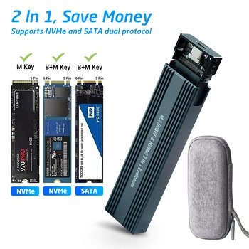 듀얼 프로토콜 M2 NVMe NGFF SATA SSD 케이스, WD/삼성 M2 용 2230 2242 2280, 10Gbps HDD SSD 박스, USB3.1 외부 인클로저